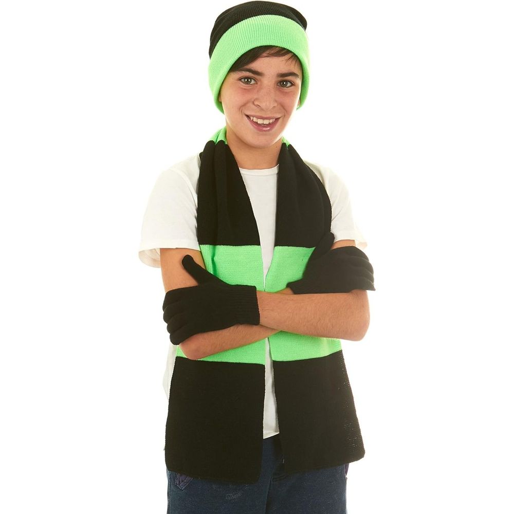 Polar Wear Boys Knit Hat, Scarf and Gloves Set - Black/Lime